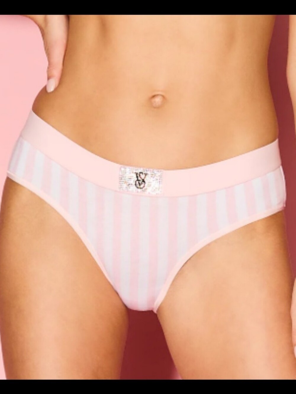 Victoria's Secret NWT Logo Cotton Shine Patch Hiphugger Panty Blossom Stripe MED